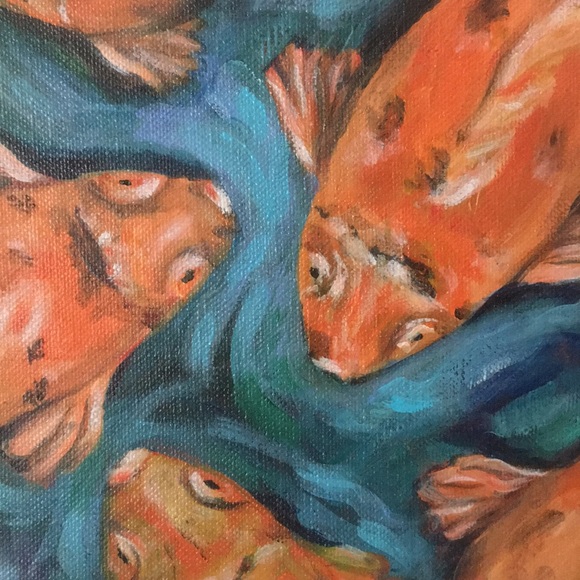6”x6” Original Acrylic painting of Koi-“Swim”. - Picture 3 of 5